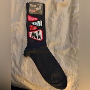 Blue Q Black “Damn I Love This Town” M-Crew Socks